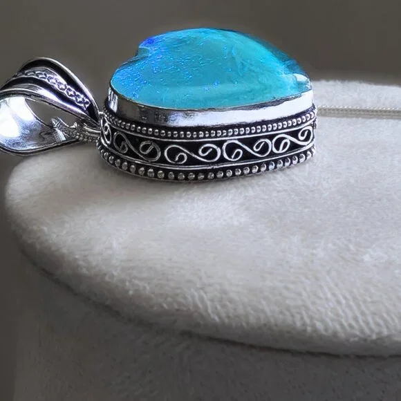 AUSTRALIAN TRIPLET OPAL HEART PENDANT STERLING CHAIN 100% ARTISAN NEWHANDCAFTED - Picture 6 of 10